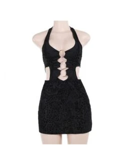 Ring Hollow Out Halter Backless Dress -Women's Clothing Shop P 20240422183008092 106