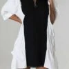 Colorblock Zipper Patchwork Loose Dress -Women's Clothing Shop P 20240422183508322 462