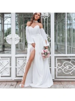 Patchwork Boat Neck Chiffon Long Sleeves Dress -Women's Clothing Shop P 20240423144502737 605