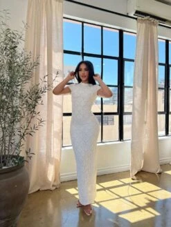 See Through Short Sleeve Maxi Dress -Women's Clothing Shop P 20240423153022637 579