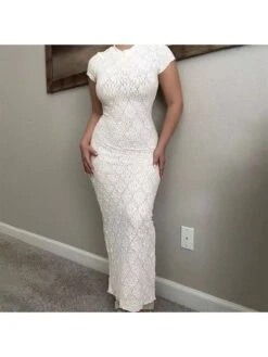 See Through Short Sleeve Maxi Dress -Women's Clothing Shop P 20240423153024321 938