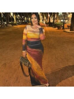 Ruched Mid-rise Bodycon Long Sleeve Maxi Dress -Women's Clothing Shop P 20240423173016528 969