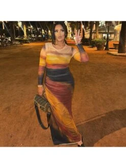 Ruched Mid-rise Bodycon Long Sleeve Maxi Dress -Women's Clothing Shop P 20240423173017932 515