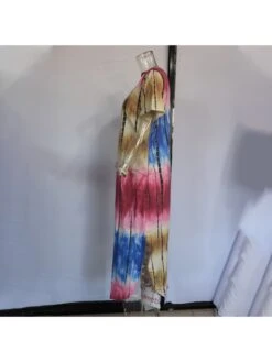 Patchwork Tie Dye Print V Neck Short Sleeve Dress -Women's Clothing Shop P 20240425165515336 711