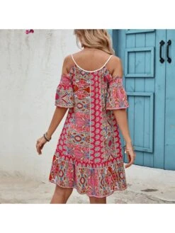 Colorblock Square Neck Loose Short Sleeve Dress -Women's Clothing Shop P 20240429120006037 203