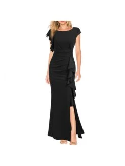 Patchwork Split Hem Ruffle Short Sleeve Dress -Women's Clothing Shop P 20240429154002121 555