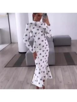 Flower Print Mermaid Long Sleeves Dress -Women's Clothing Shop P 20240430100022387 914
