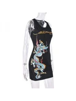Letter Dragon Printed Sleeveless Mini Dress -Women's Clothing Shop P 20240430141526488 784