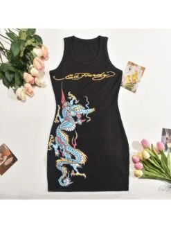 Letter Dragon Printed Sleeveless Mini Dress -Women's Clothing Shop P 20240430141527445 204
