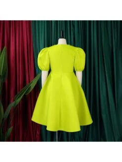 Patchwork A-line Puff Sleeve Midi Dress -Women's Clothing Shop P 20240508091504343 824