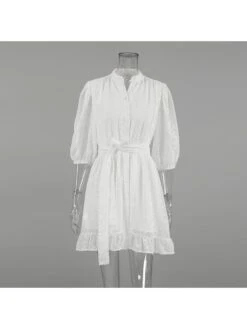 Jacquard Weave Lace Up Single Breasted Dress -Women's Clothing Shop P 20240509143506588 724