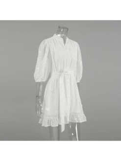 Jacquard Weave Lace Up Single Breasted Dress -Women's Clothing Shop P 20240509143507619 610