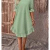 Patchwork Solid Color Fitted Short Sleeve Dress -Women's Clothing Shop P 20240510103019657 915