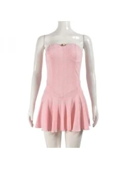 Patchwork Strapless Pleated Mini Dress -Women's Clothing Shop P 20240513103006729 676