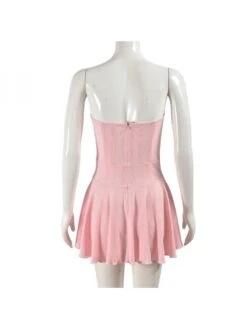 Patchwork Strapless Pleated Mini Dress -Women's Clothing Shop P 20240513103007899 650