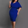 Ruffle Solid Color V Neck Midi Dress -Women's Clothing Shop P 20240514134001671 413