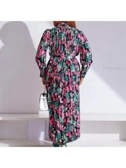 Flower Tie-wrap One Button Long Sleeves Dress -Women's Clothing Shop P 20240514141517898 168