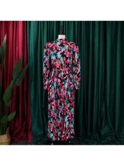 Flower Tie-wrap One Button Long Sleeves Dress -Women's Clothing Shop P 20240514141518445 612