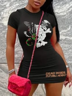 Eagle Snake Printed Short Sleeve Dress