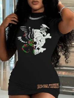 Eagle Snake Printed Short Sleeve Dress -Women's Clothing Shop P 20240514163004392 475