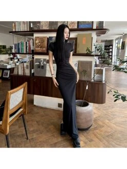 Mandarin Collar Split Hem Maxi Dress -Women's Clothing Shop P 20240514173503443 272