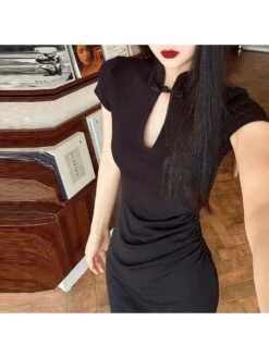 Mandarin Collar Split Hem Maxi Dress -Women's Clothing Shop P 20240514173505636 562