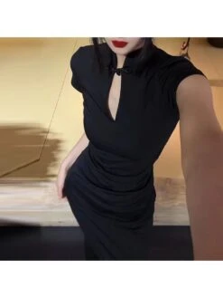 Mandarin Collar Split Hem Maxi Dress -Women's Clothing Shop P 20240514173506134 570