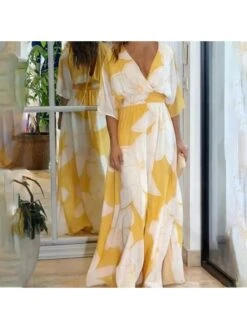 Print Plunging Neckline Backless Maxi Dress -Women's Clothing Shop P 20240515155503174 631