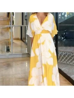 Print Plunging Neckline Backless Maxi Dress -Women's Clothing Shop P 20240515155503620 538