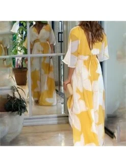 Print Plunging Neckline Backless Maxi Dress -Women's Clothing Shop P 20240515155504111 799