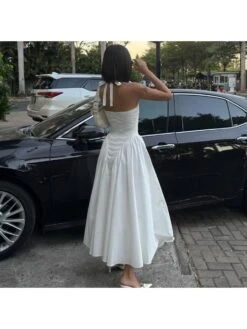 Ruched Halter Deep V Neck Backless Dress -Women's Clothing Shop P 20240515160005584 808