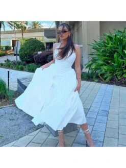 Ruched Halter Deep V Neck Backless Dress -Women's Clothing Shop P 20240515160010910 223