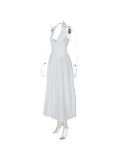 Ruched Halter Deep V Neck Backless Dress -Women's Clothing Shop P 20240515160012226 460