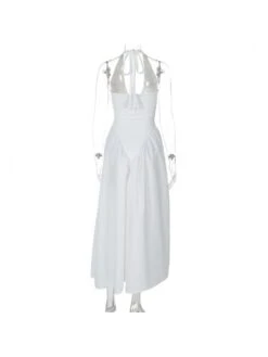 Ruched Halter Deep V Neck Backless Dress -Women's Clothing Shop P 20240515160012680 869