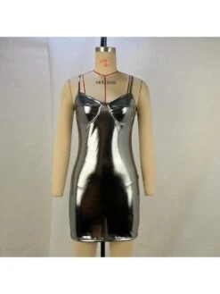 Metallic Spaghetti Straps Mini Dress -Women's Clothing Shop P 20240515181008357 829