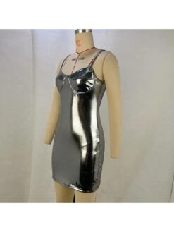 Metallic Spaghetti Straps Mini Dress -Women's Clothing Shop P 20240515181008816 952