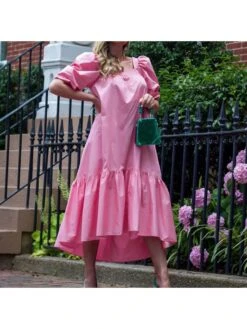 Ruffle Square Neck Puff Sleeve Loose Dress -Women's Clothing Shop P 20240516150006600 998