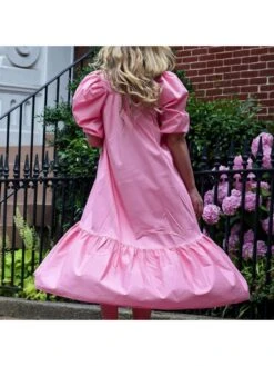 Ruffle Square Neck Puff Sleeve Loose Dress -Women's Clothing Shop P 20240516150007129 423