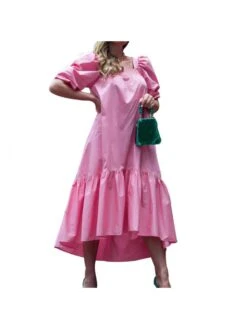 Ruffle Square Neck Puff Sleeve Loose Dress -Women's Clothing Shop P 20240516150007838 915