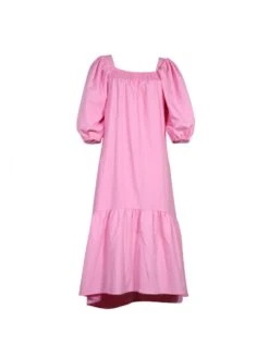 Ruffle Square Neck Puff Sleeve Loose Dress -Women's Clothing Shop P 20240516150008435 440