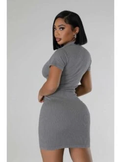 Mock Neck Zipper Short Sleeve Mini Dress -Women's Clothing Shop P 20240516152517143 350