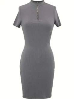 Mock Neck Zipper Short Sleeve Mini Dress -Women's Clothing Shop P 20240516152520760 838