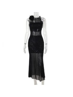 Flower See Through Sleeveless Dress -Women's Clothing Shop P 20240516153512456 584