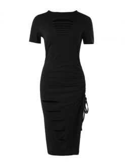 Drawstring Ruched Cutouts Midi Dress -Women's Clothing Shop P 20240517141020496 607