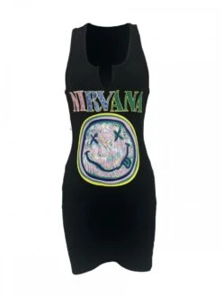 Smile Face Letter Pattern Sleeveless Dress -Women's Clothing Shop P 20240517142516264 726