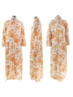 Contrast Color Lapel Buckle Maxi Dress -Women's Clothing Shop P 20240517151511032 328