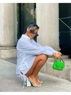 Drawstring Lace Up Lapel Shirt Dress -Women's Clothing Shop P 20240517151602098 921