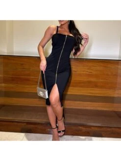 Zipper Patchwork Sleeveless Midi Dress -Women's Clothing Shop P 20240517155506329 794