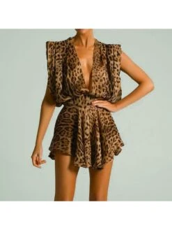 Leopard V Neck Backless Mini Dress -Women's Clothing Shop P 20240518081503637 161