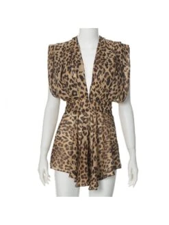 Leopard V Neck Backless Mini Dress -Women's Clothing Shop P 20240518081505121 135